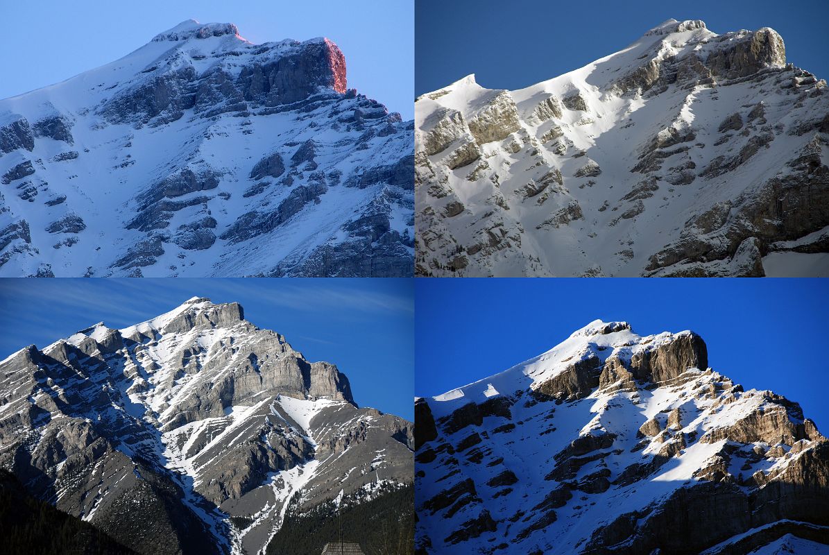 25A Cascade Mountain Shines In The Morning, Afternoon and Evening Sun From Banff In Winter